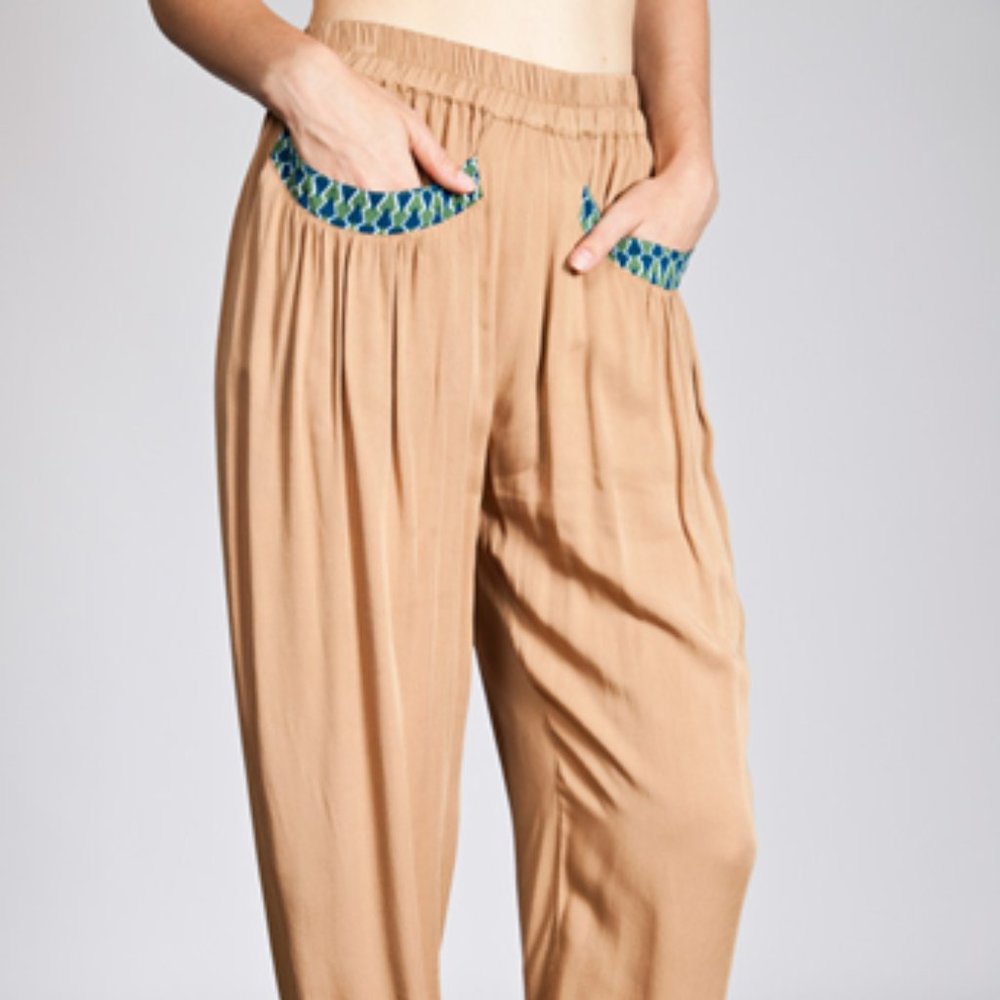 Taupe with Blue and Green Accent Pockets Pants